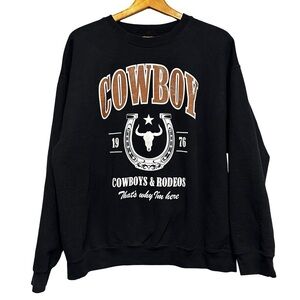 Cowboy Western Graphic Sweatshirt Black Rodeo Crewneck Vintage Style Size XL